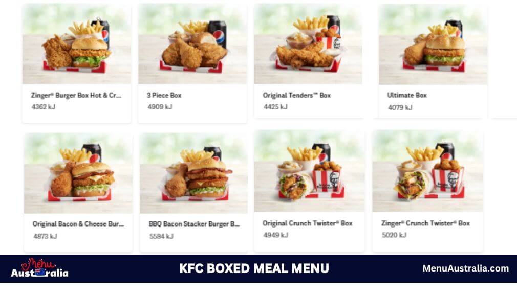 KFC Boxed Meal Menu Australia
