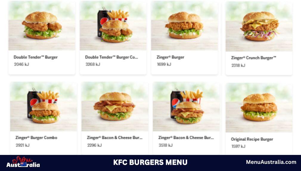 KFC Burgers Menu Price