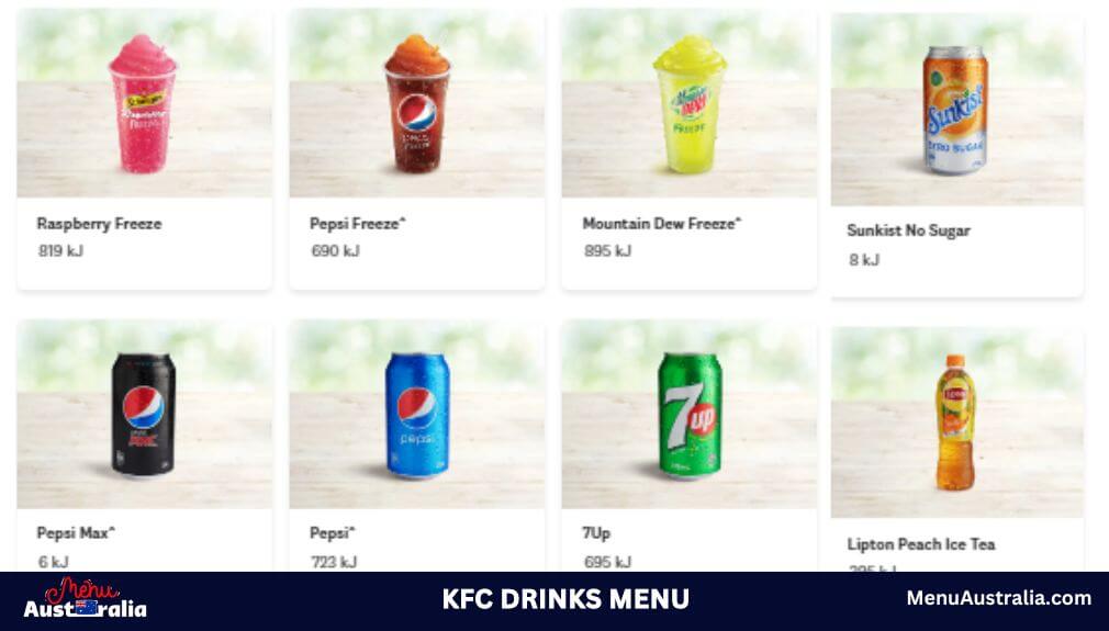 KFC Drinks Menu Australia