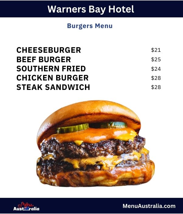 Burgers Menu Price Australia