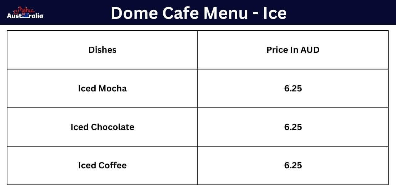 Ice menu with prices perth